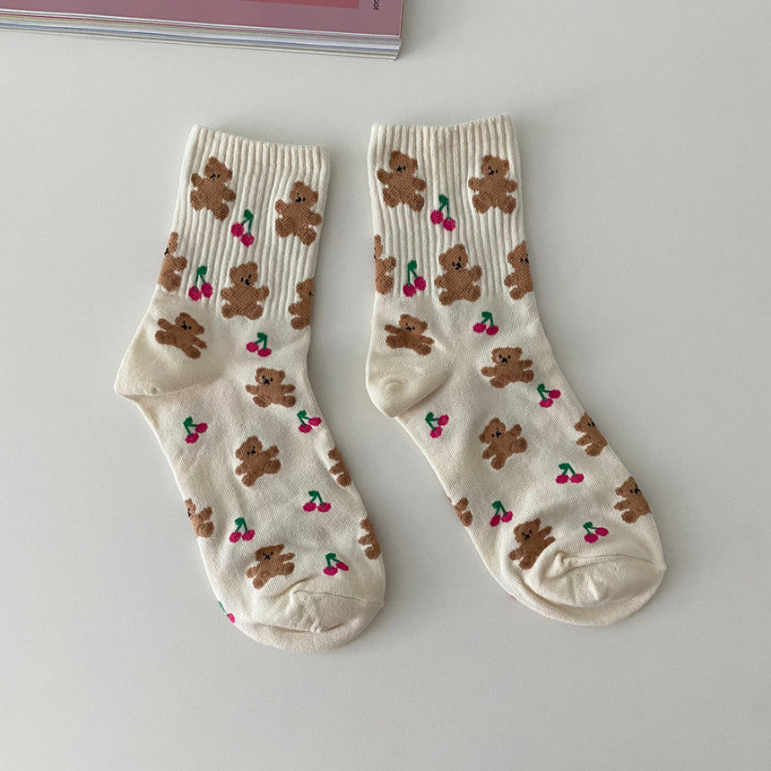 AURACASA Cute Gift Women 5 Pairs Socks Red Set 귀여운 5종 양말 레드세트