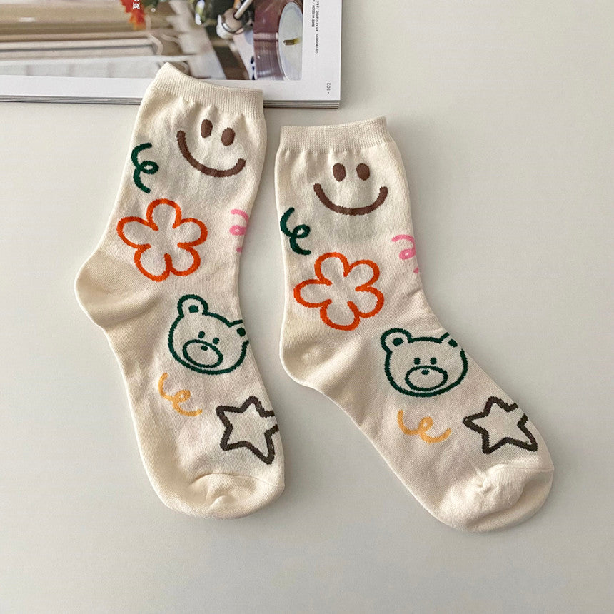 AURACASA Cute Gift Women 5 Pairs Socks Yellow Set Gift Set 귀여운 5종 양말 노랑 선물 세트