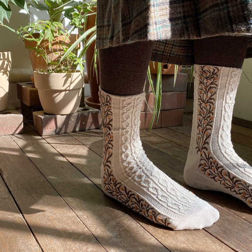 AURACASA Daily Women 5 Pairs Socks 03. Beige Flower Set