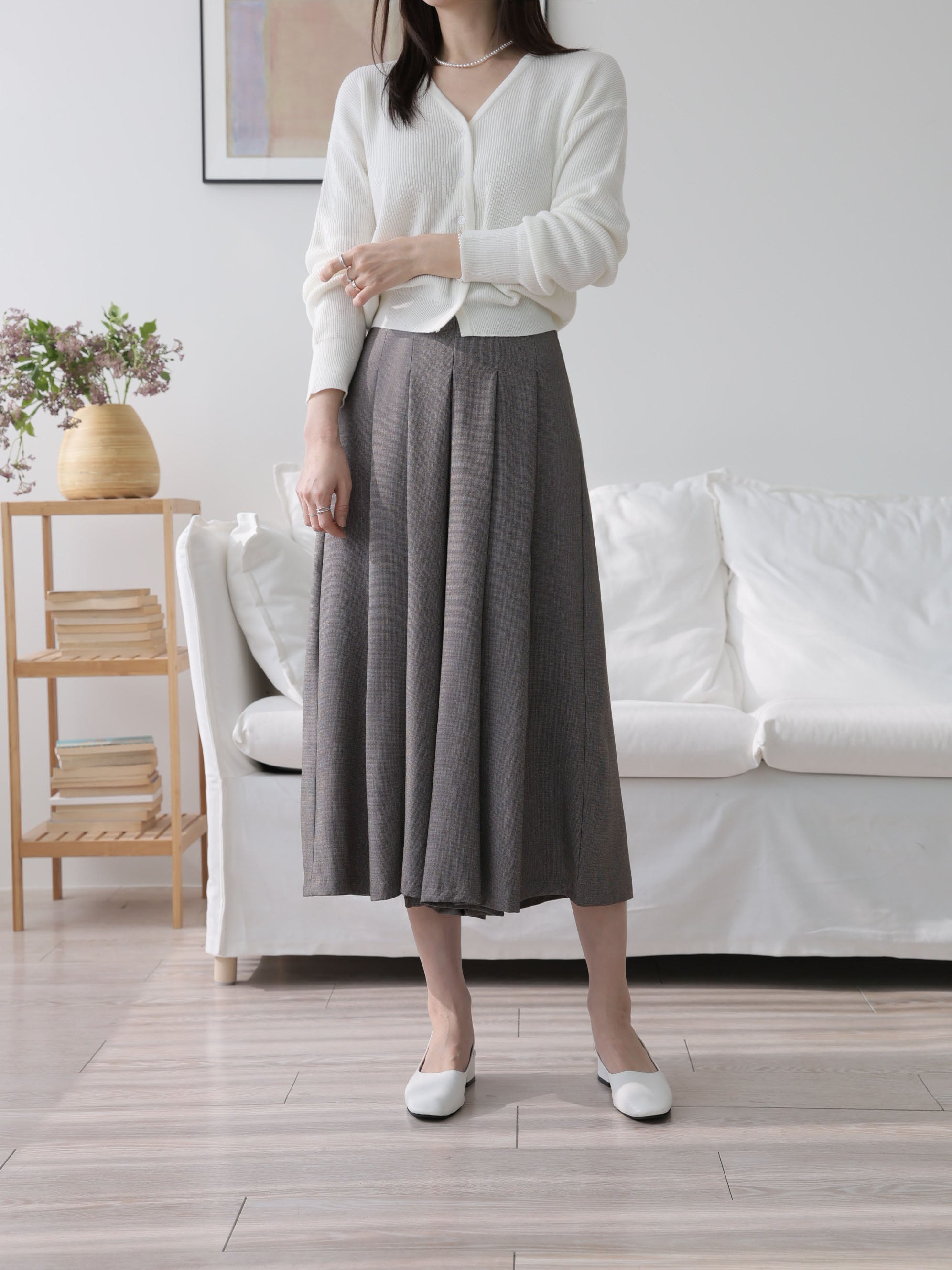 AURACASA Pintuck Pleated Wide-Leg Pants