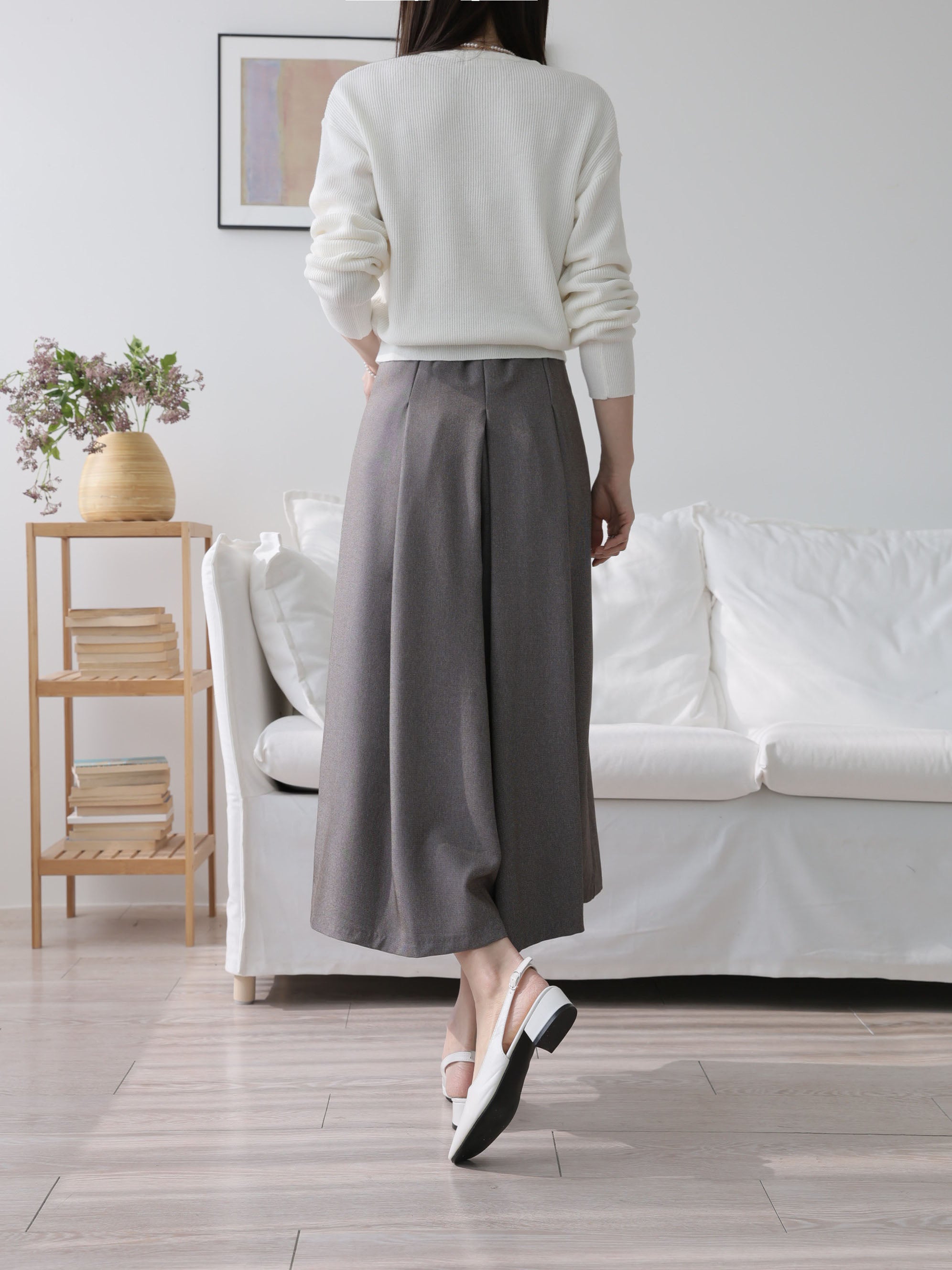 AURACASA Pintuck Pleated Wide-Leg Pants