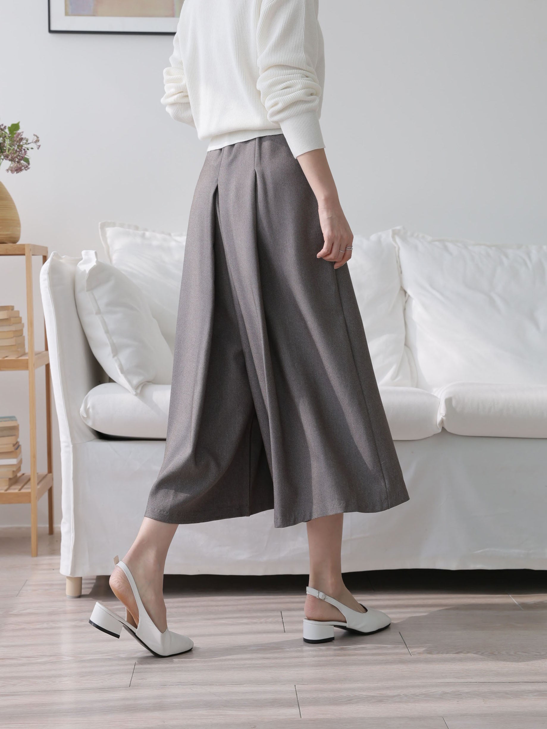 AURACASA Pintuck Pleated Wide-Leg Pants