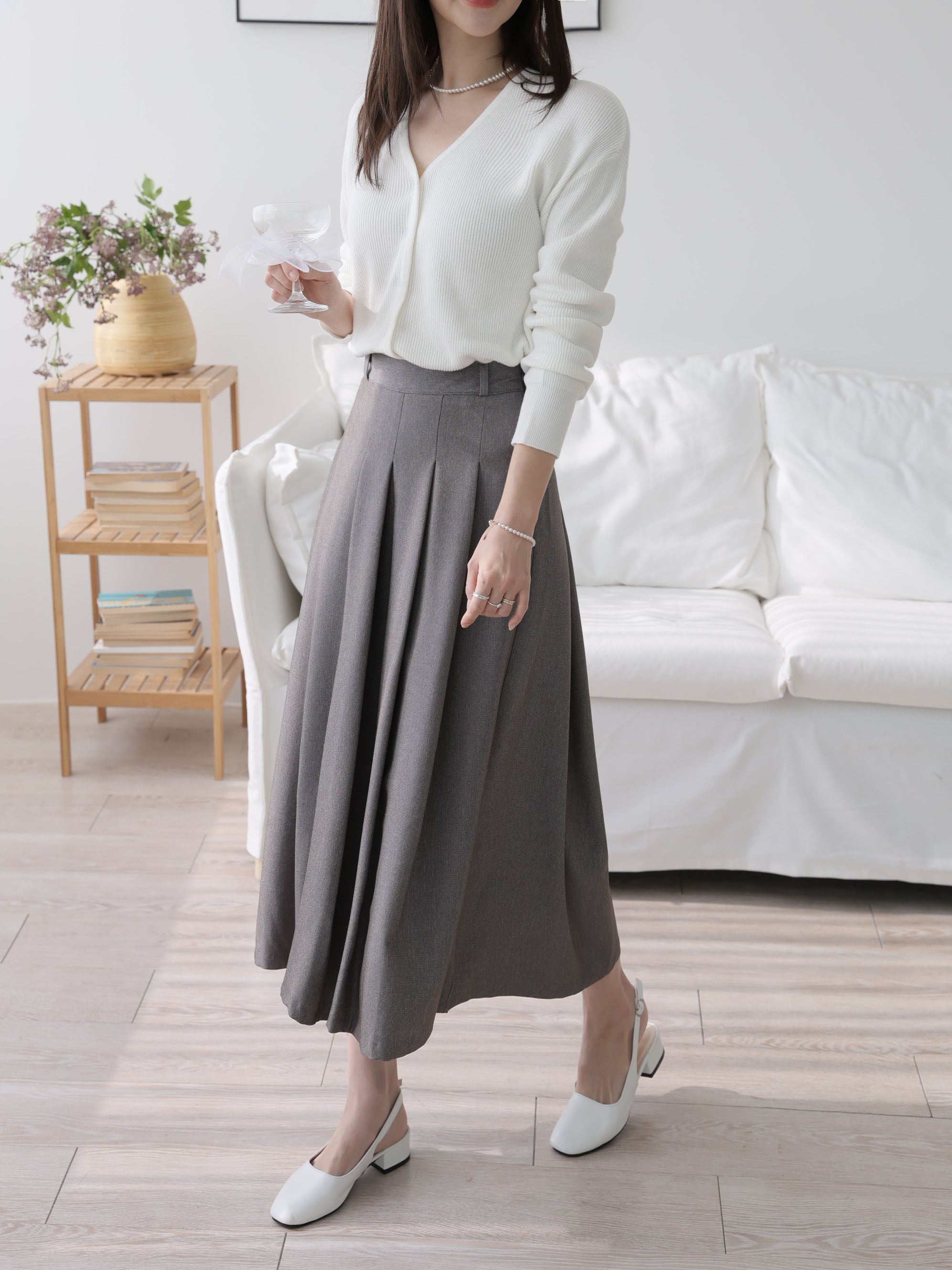 AURACASA Pintuck Pleated Wide-Leg Pants