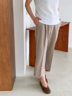 AURACASA Micro Back-Banding Wide Slacks – High-Waist Straight Fit Basic Pants (Spring/Summer)