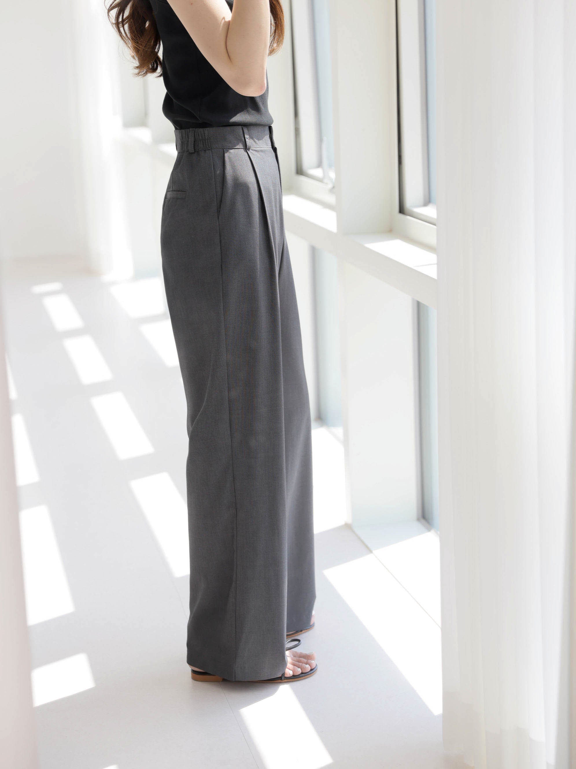 AURACASA Rookie Side-Banding Wide Slacks – High-Waist Pintuck Straight Fit Pants