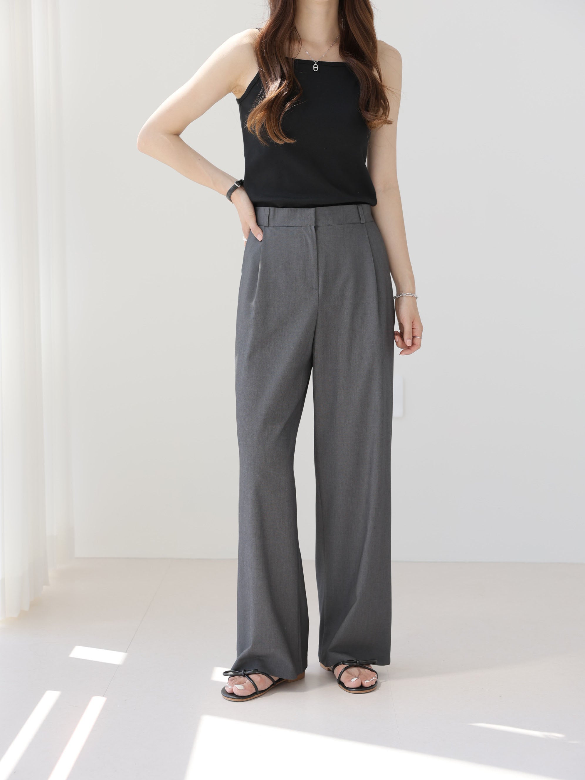 AURACASA Rookie Side-Banding Wide Slacks – High-Waist Pintuck Straight Fit Pants