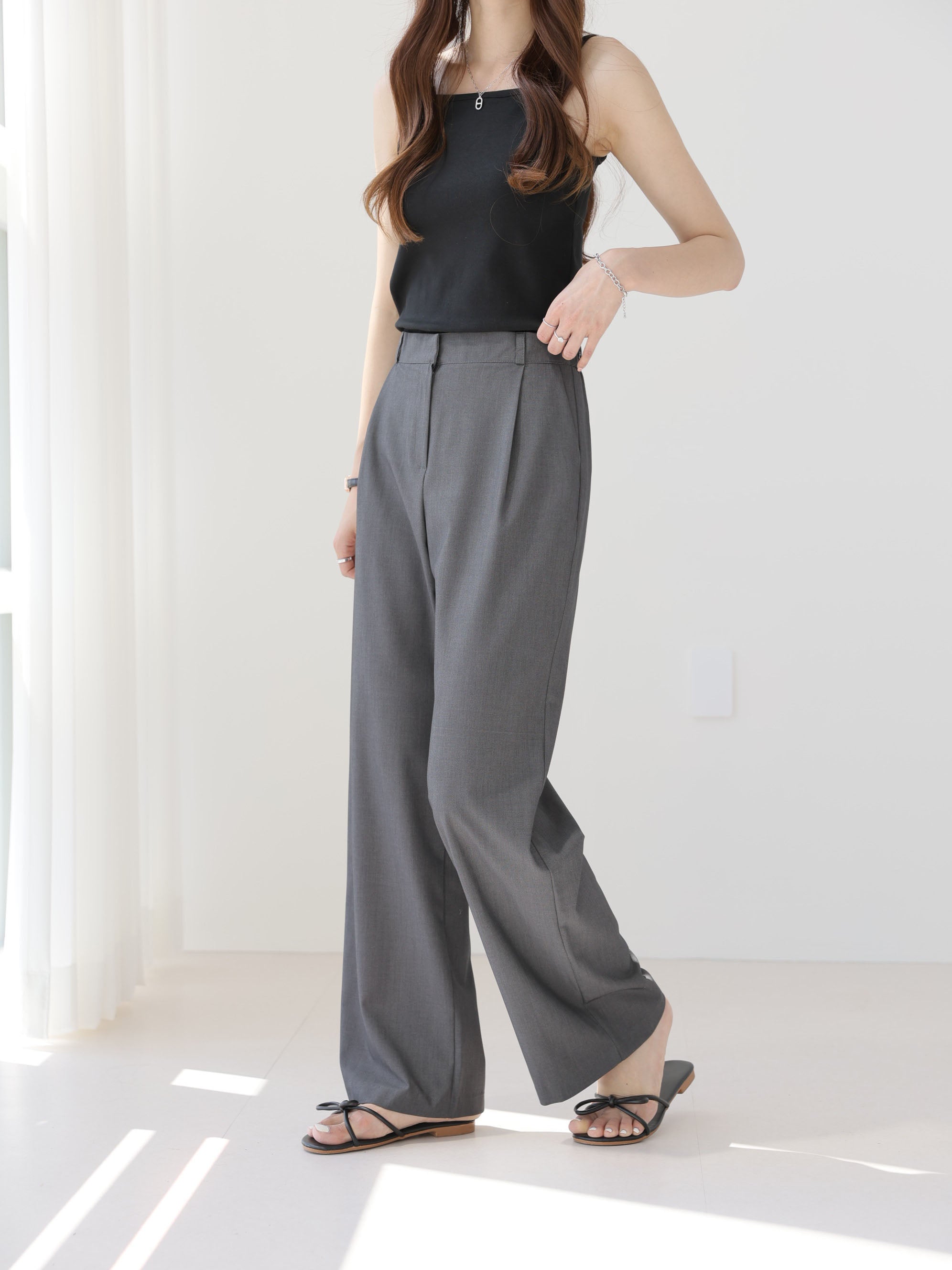 AURACASA Rookie Side-Banding Wide Slacks – High-Waist Pintuck Straight Fit Pants