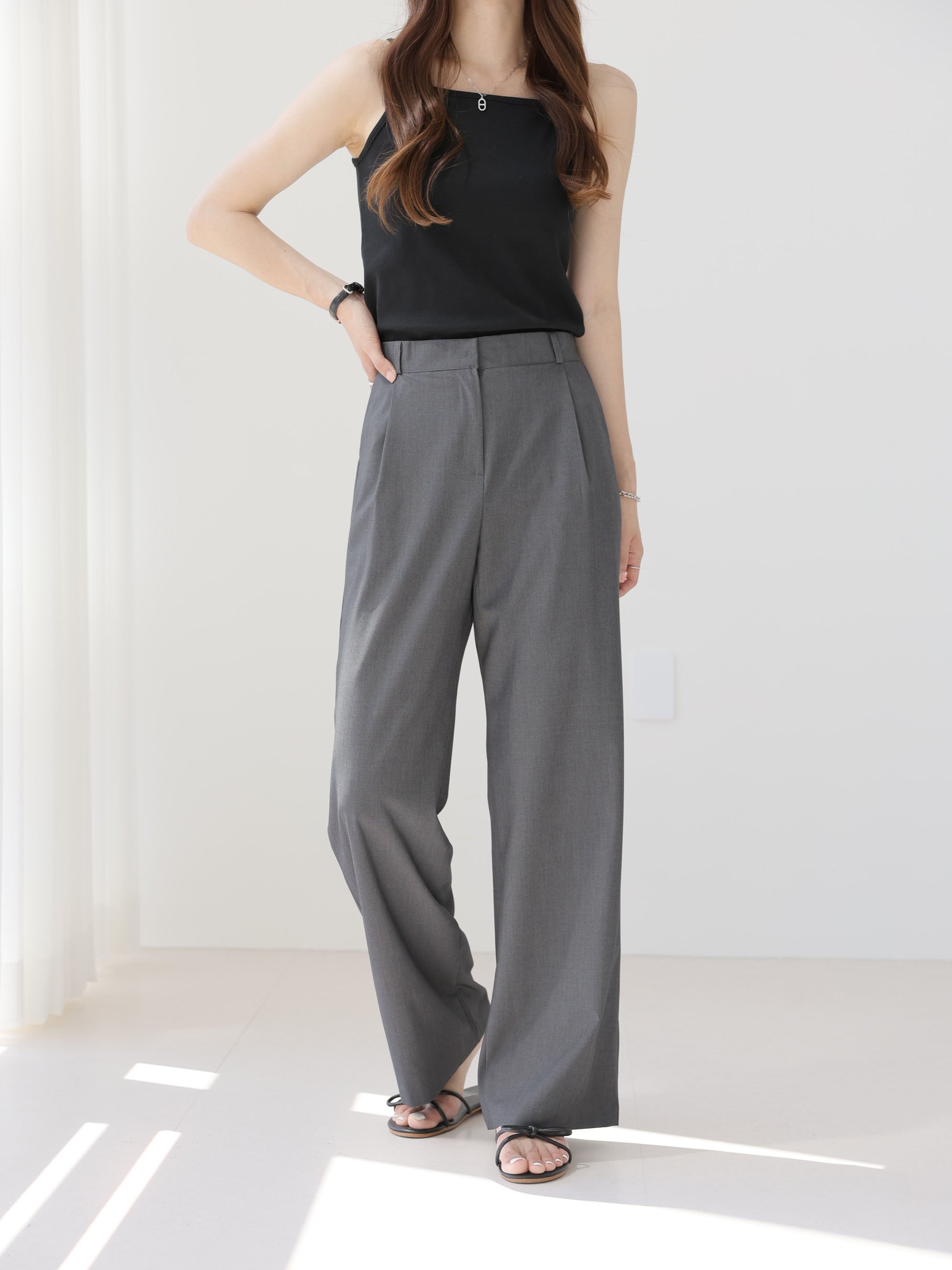 AURACASA Rookie Side-Banding Wide Slacks – High-Waist Pintuck Straight Fit Pants