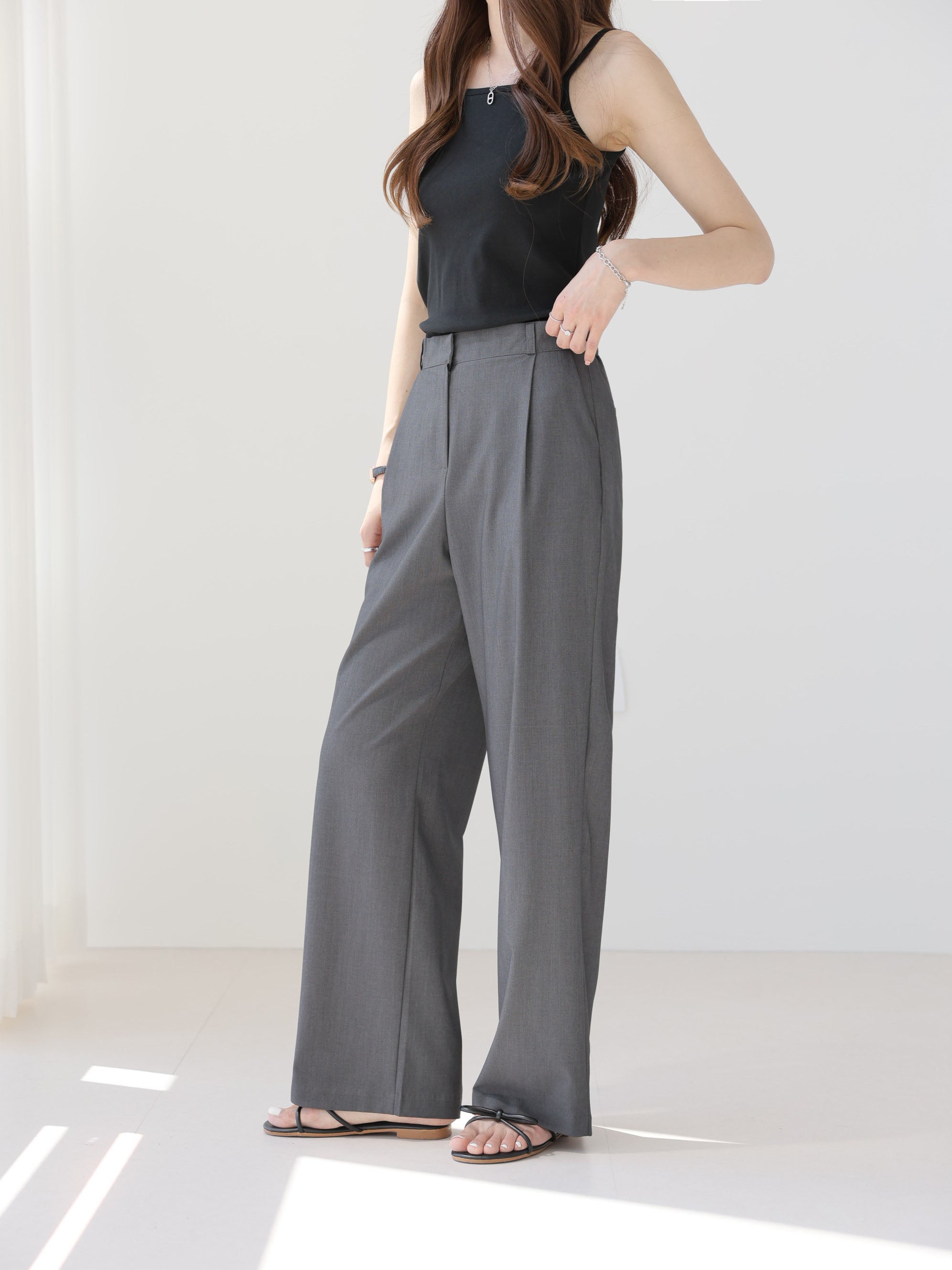 AURACASA Rookie Side-Banding Wide Slacks – High-Waist Pintuck Straight Fit Pants