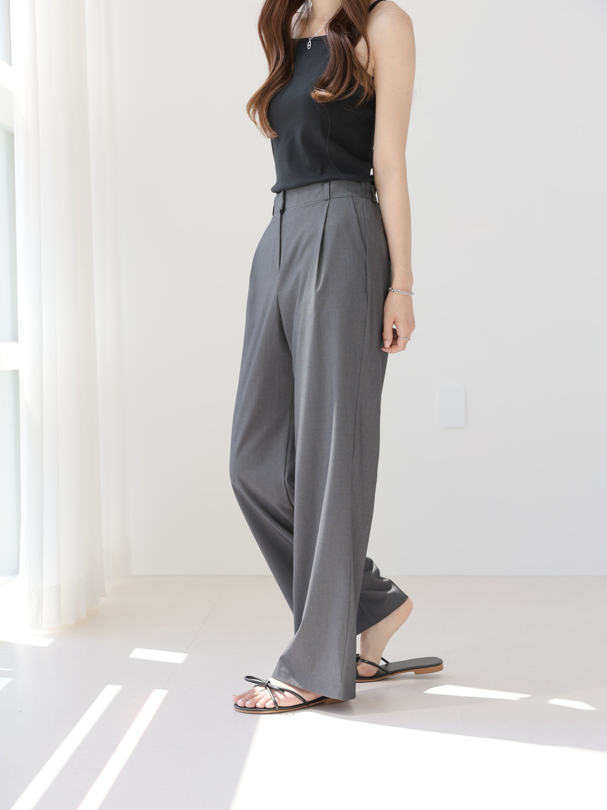 AURACASA Rookie Side-Banding Wide Slacks – High-Waist Pintuck Straight Fit Pants