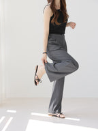AURACASA Rookie Side-Banding Wide Slacks – High-Waist Pintuck Straight Fit Pants