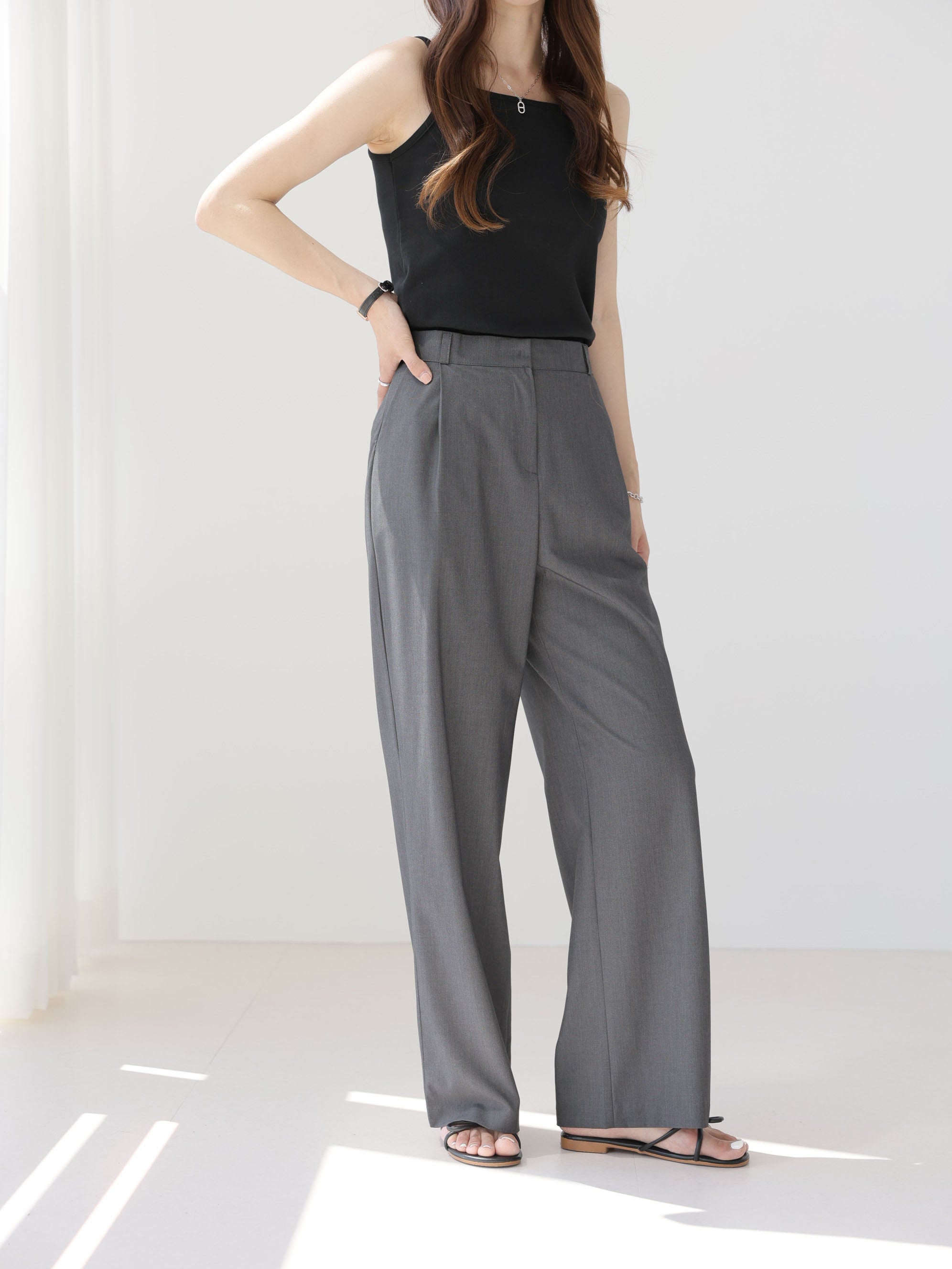 AURACASA Rookie Side-Banding Wide Slacks – High-Waist Pintuck Straight Fit Pants