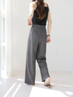 AURACASA Rookie Side-Banding Wide Slacks – High-Waist Pintuck Straight Fit Pants