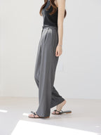 AURACASA Rookie Side-Banding Wide Slacks – High-Waist Pintuck Straight Fit Pants