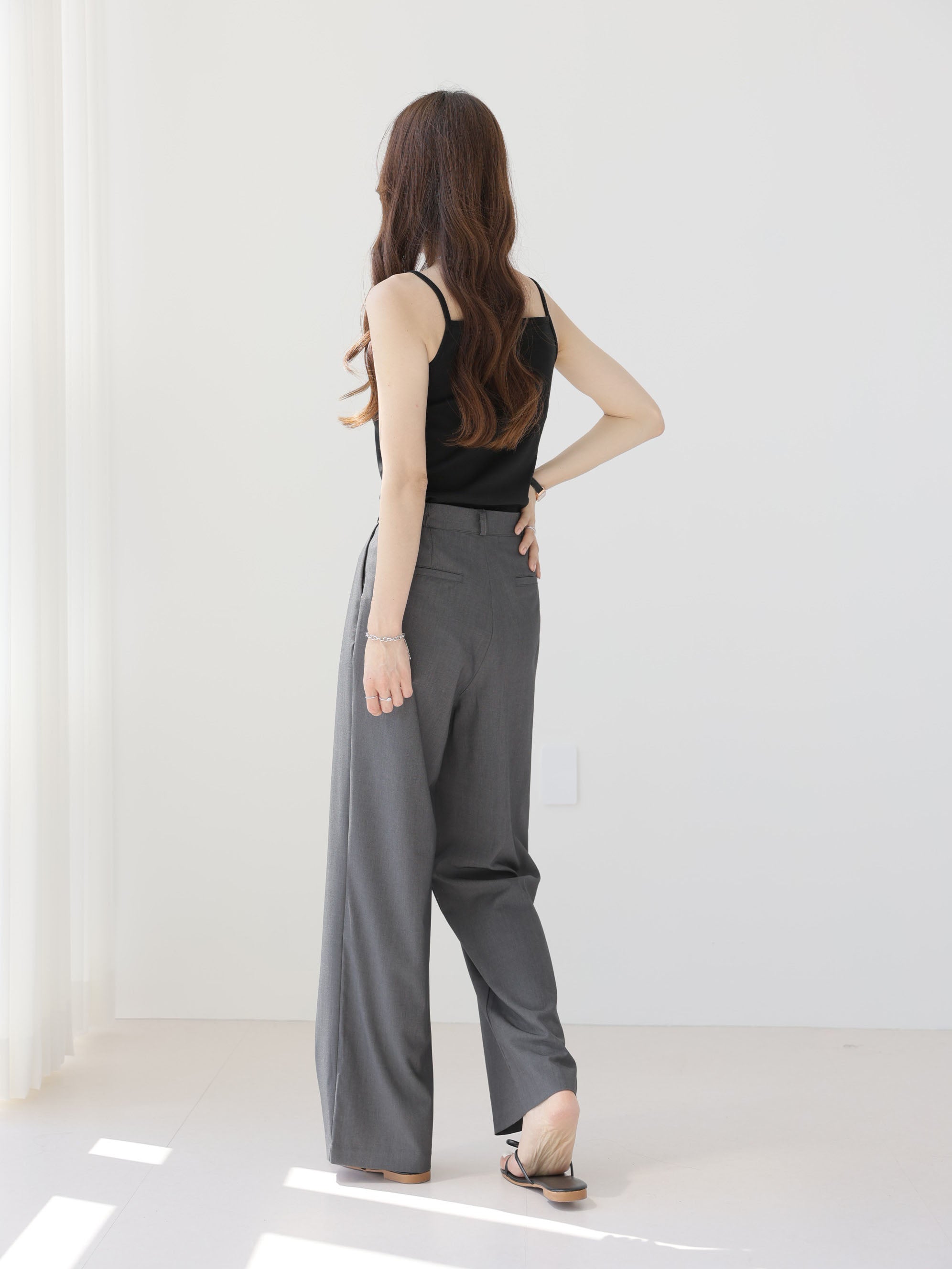 AURACASA Rookie Side-Banding Wide Slacks – High-Waist Pintuck Straight Fit Pants