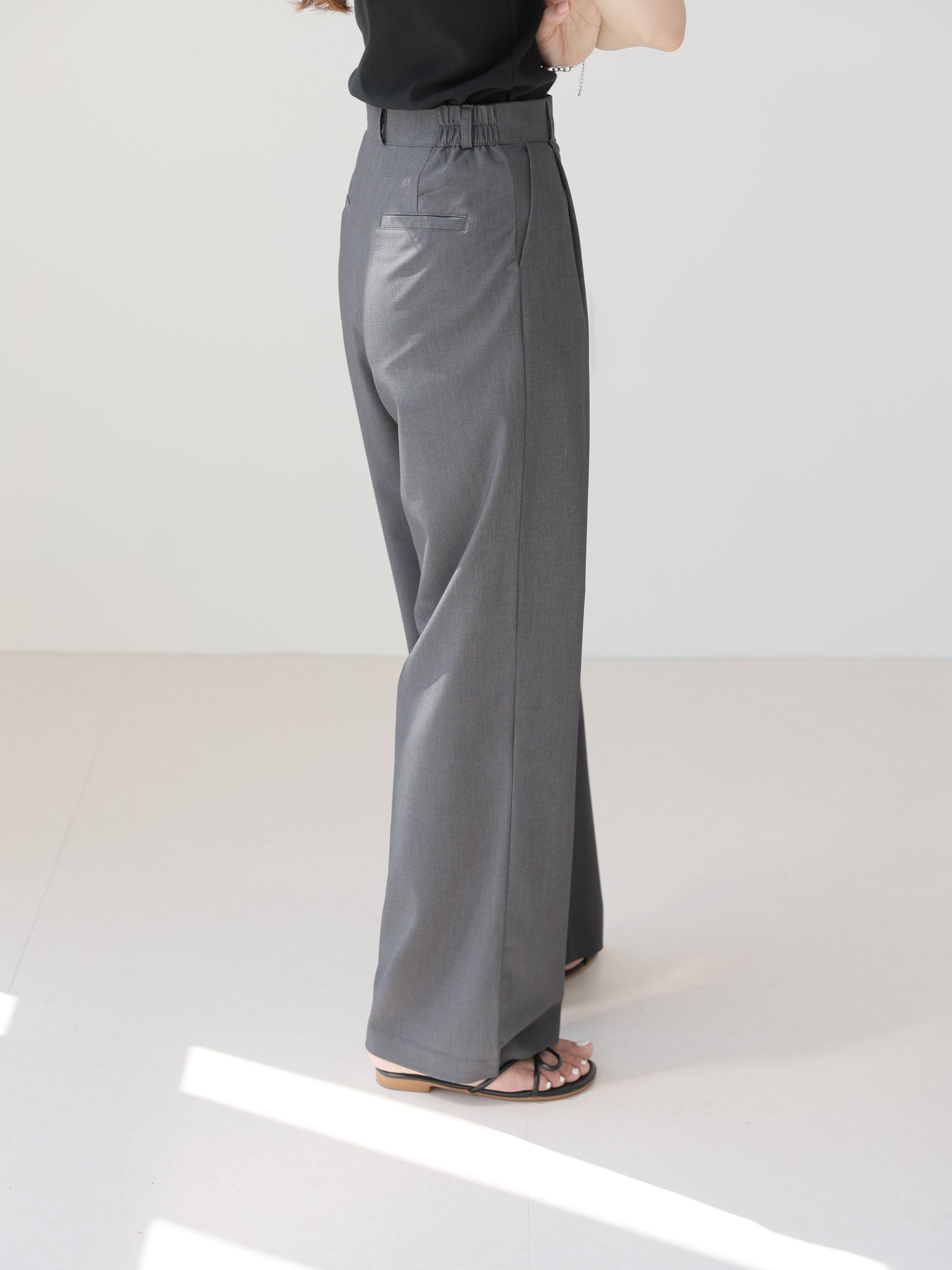 AURACASA Rookie Side-Banding Wide Slacks – High-Waist Pintuck Straight Fit Pants