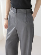 AURACASA Rookie Side-Banding Wide Slacks – High-Waist Pintuck Straight Fit Pants