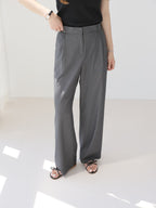AURACASA Rookie Side-Banding Wide Slacks – High-Waist Pintuck Straight Fit Pants
