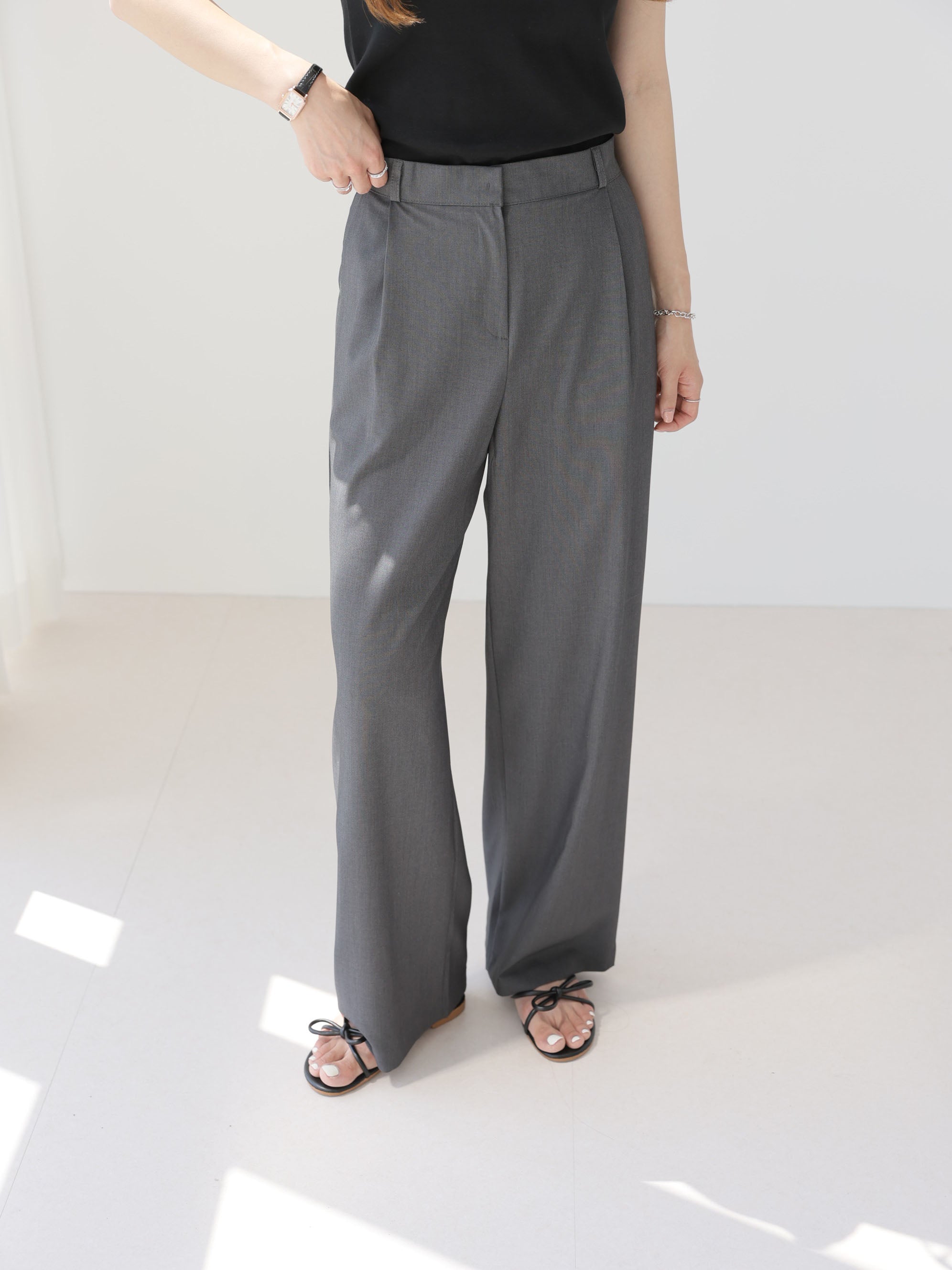 AURACASA Rookie Side-Banding Wide Slacks – High-Waist Pintuck Straight Fit Pants