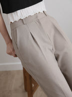 AURACASA Spa Pintuck Banding Slacks – High-Waist Cropped Wide Fit Pants (Spring/Summer)