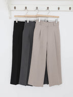 AURACASA Spa Pintuck Banding Slacks – High-Waist Cropped Wide Fit Pants (Spring/Summer)