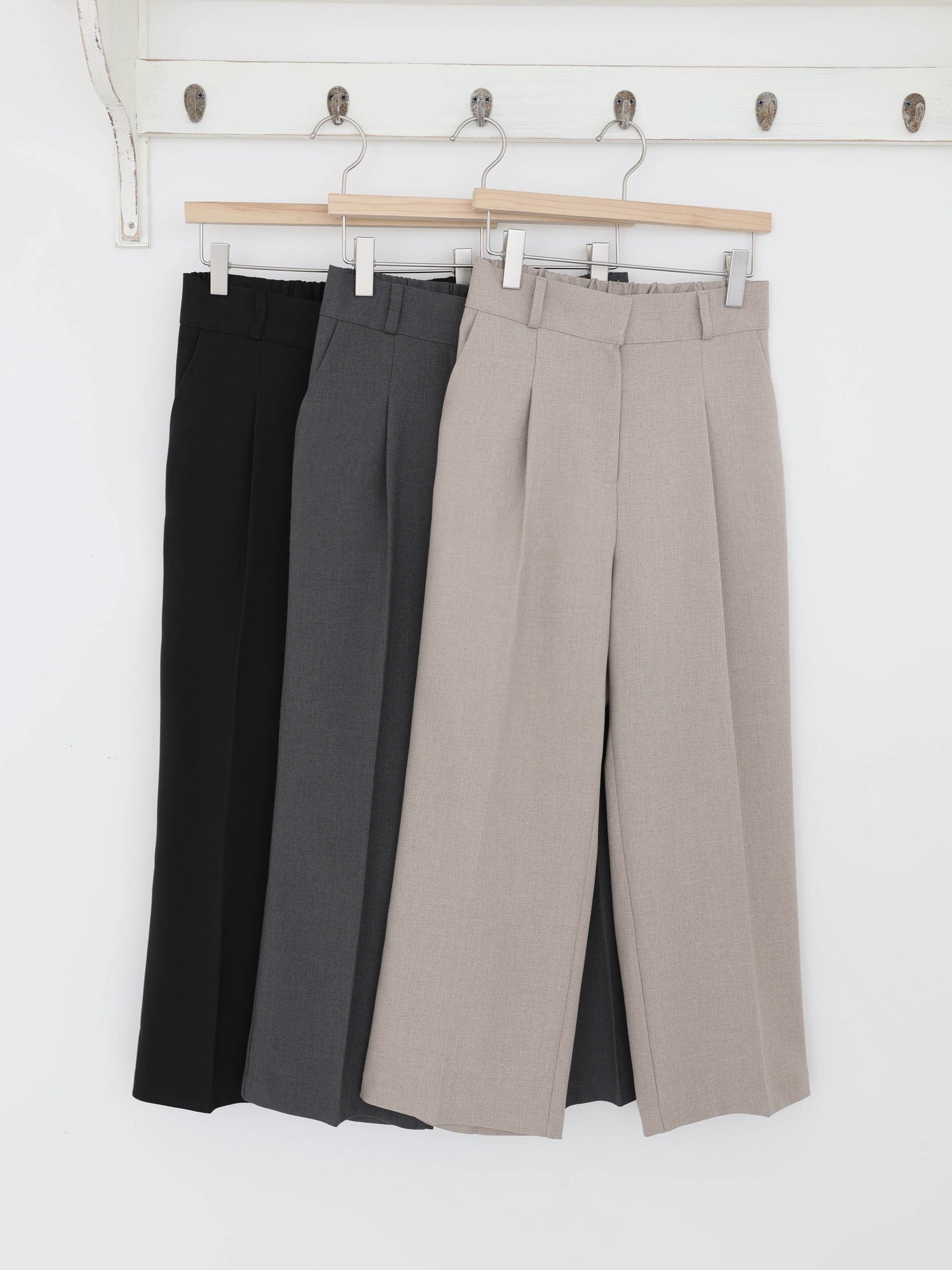 AURACASA Spa Pintuck Banding Slacks – High-Waist Cropped Wide Fit Pants (Spring/Summer)