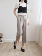 AURACASA Spa Pintuck Banding Slacks – High-Waist Cropped Wide Fit Pants (Spring/Summer)