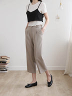 AURACASA Spa Pintuck Banding Slacks – High-Waist Cropped Wide Fit Pants (Spring/Summer)