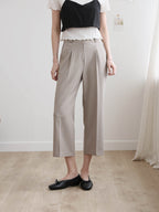 AURACASA Spa Pintuck Banding Slacks – High-Waist Cropped Wide Fit Pants (Spring/Summer)