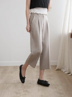 AURACASA Spa Pintuck Banding Slacks – High-Waist Cropped Wide Fit Pants (Spring/Summer)