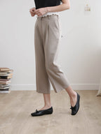 AURACASA Spa Pintuck Banding Slacks – High-Waist Cropped Wide Fit Pants (Spring/Summer)