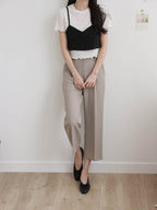 AURACASA Spa Pintuck Banding Slacks – High-Waist Cropped Wide Fit Pants (Spring/Summer)