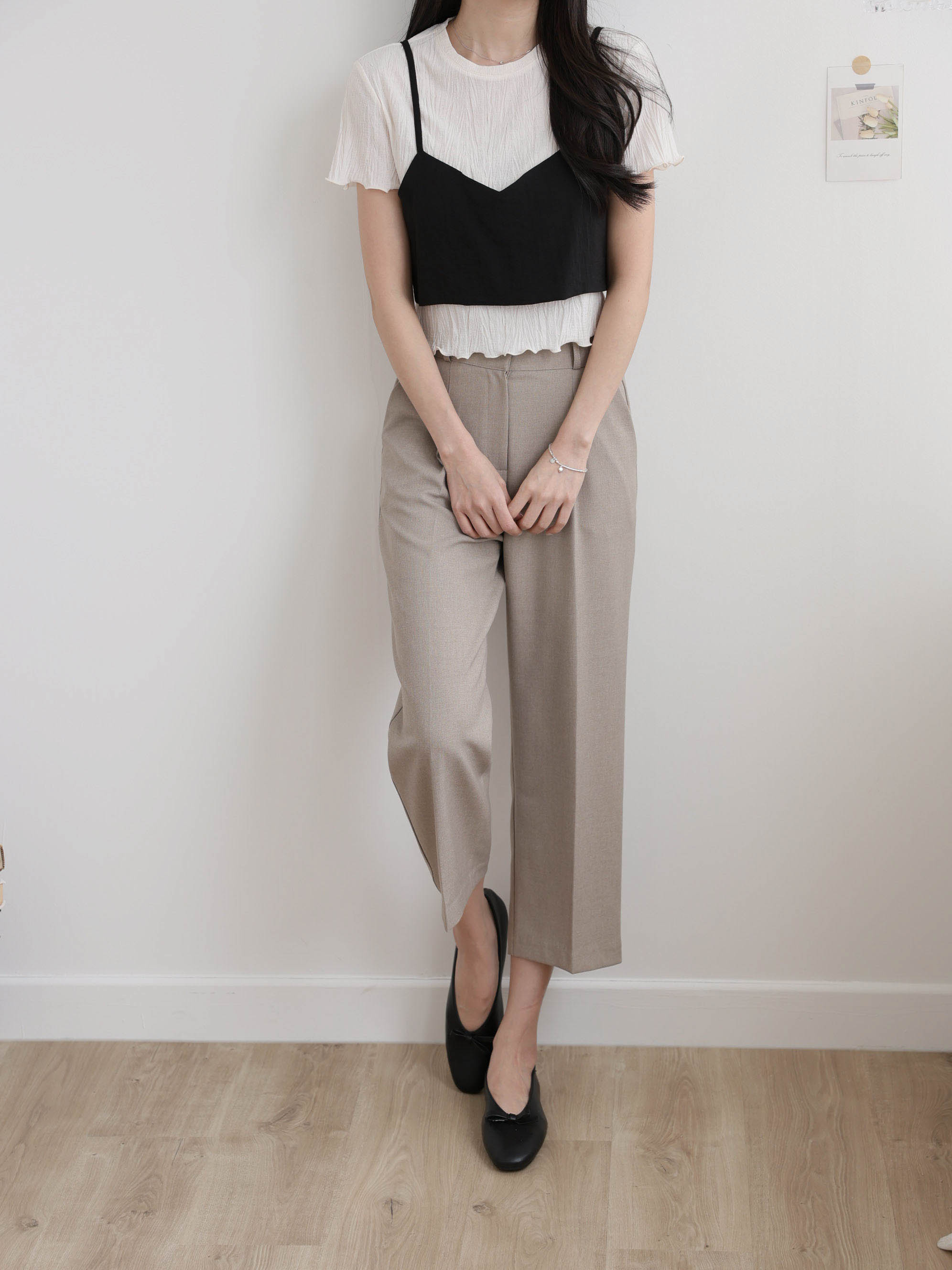AURACASA Spa Pintuck Banding Slacks – High-Waist Cropped Wide Fit Pants (Spring/Summer)