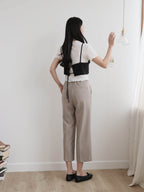 AURACASA Spa Pintuck Banding Slacks – High-Waist Cropped Wide Fit Pants (Spring/Summer)