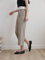 AURACASA Spa Pintuck Banding Slacks – High-Waist Cropped Wide Fit Pants (Spring/Summer)