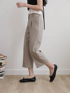 AURACASA Spa Pintuck Banding Slacks – High-Waist Cropped Wide Fit Pants (Spring/Summer)