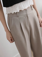 AURACASA Spa Pintuck Banding Slacks – High-Waist Cropped Wide Fit Pants (Spring/Summer)
