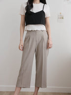 AURACASA Spa Pintuck Banding Slacks – High-Waist Cropped Wide Fit Pants (Spring/Summer)