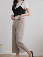 AURACASA Spa Pintuck Banding Slacks – High-Waist Cropped Wide Fit Pants (Spring/Summer)