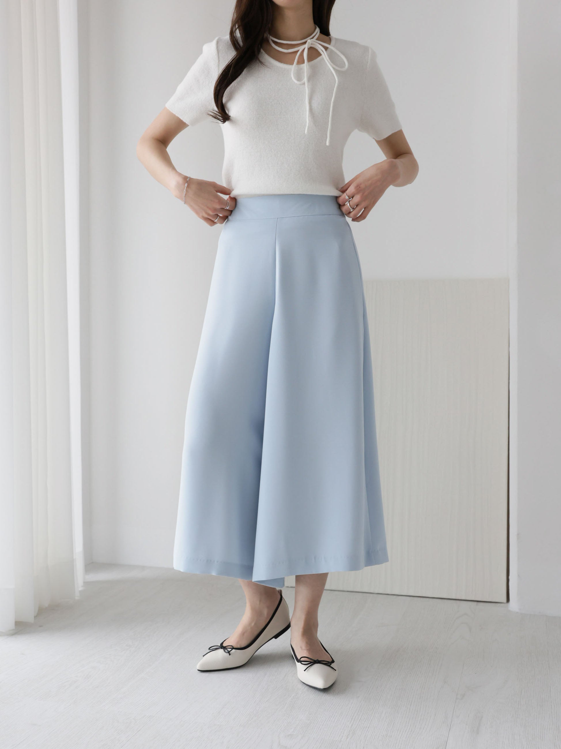 AURACASA] Napoli Culotte Skirt Pants – Elastic Waist 7/8 Wide