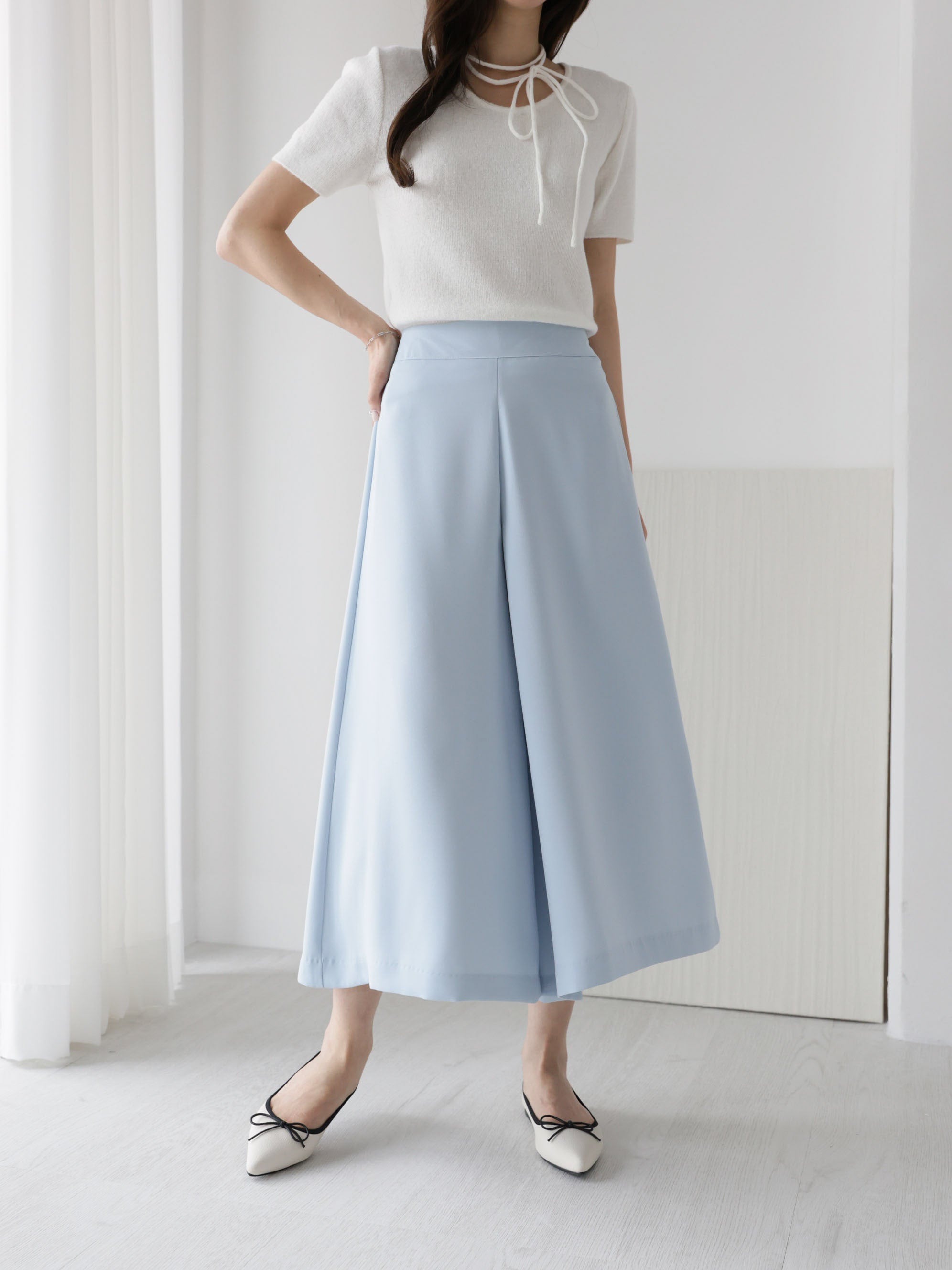 AURACASA] Napoli Culotte Skirt Pants – Elastic Waist 7/8 Wide
