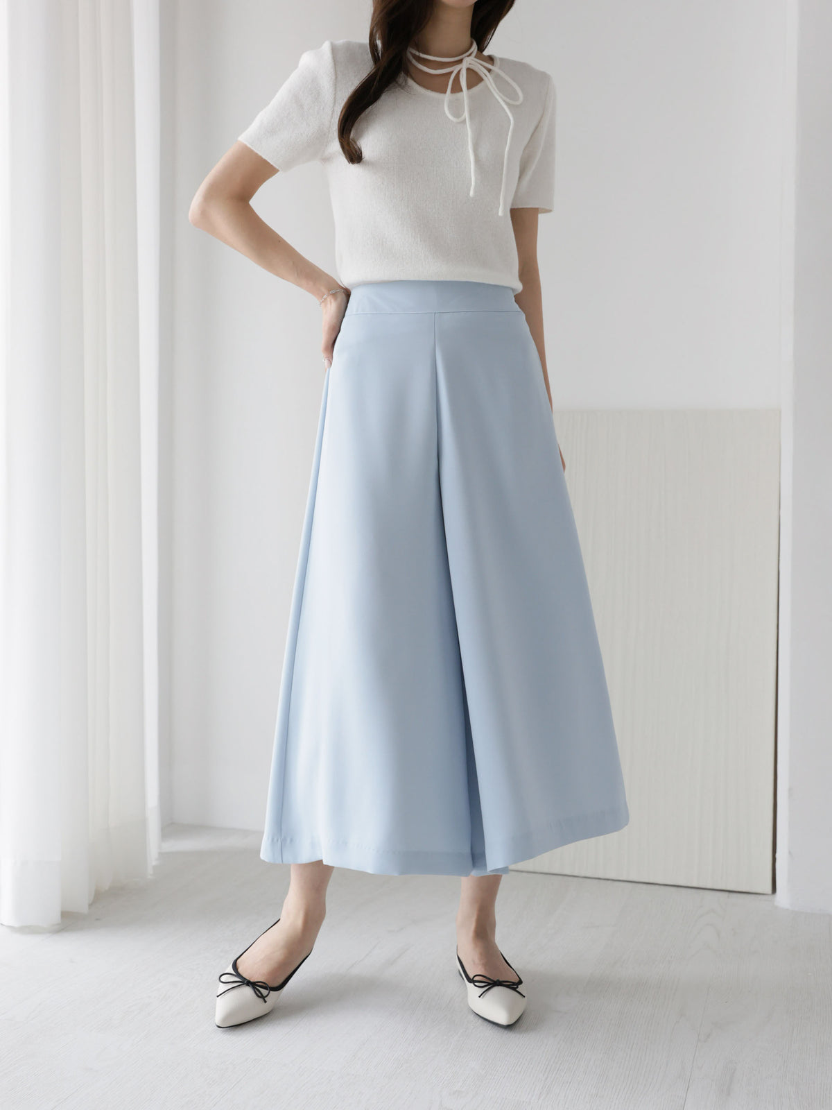 AURACASA] Napoli Culotte Skirt Pants – Elastic Waist 7/8 Wide 