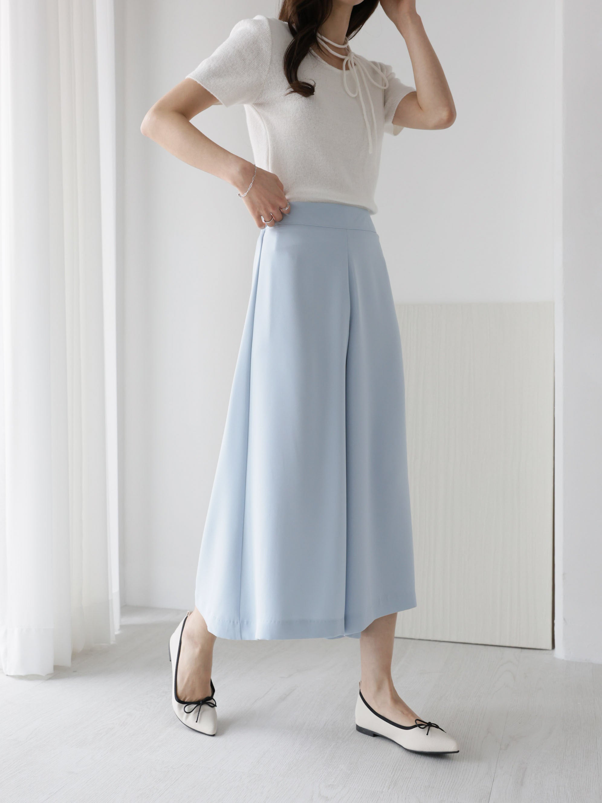 AURACASA] Napoli Culotte Skirt Pants – Elastic Waist 7/8 Wide