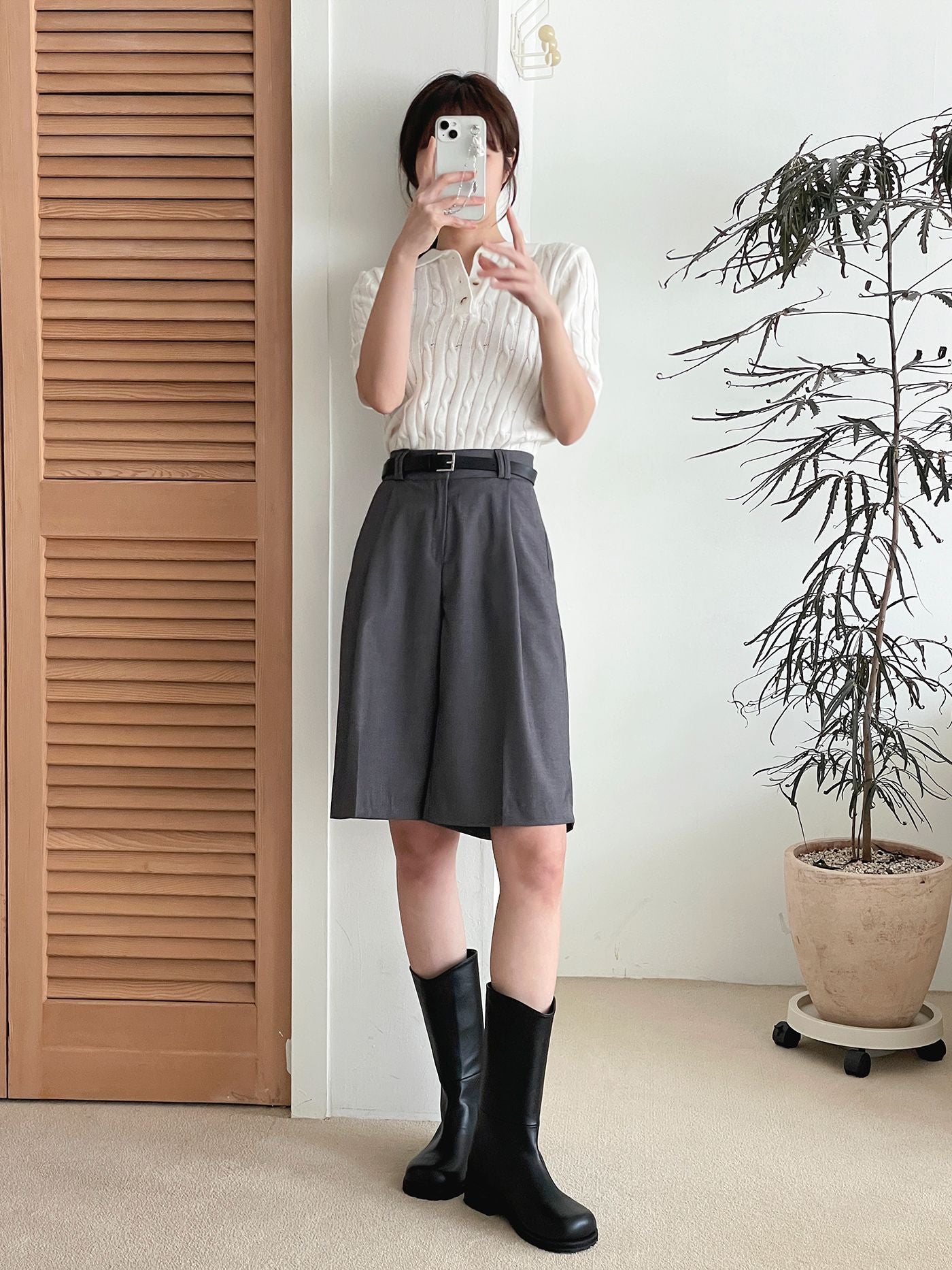 AURACASA Glory Tailored Bermuda Shorts – High-Waist Belted 5” Length Slacks