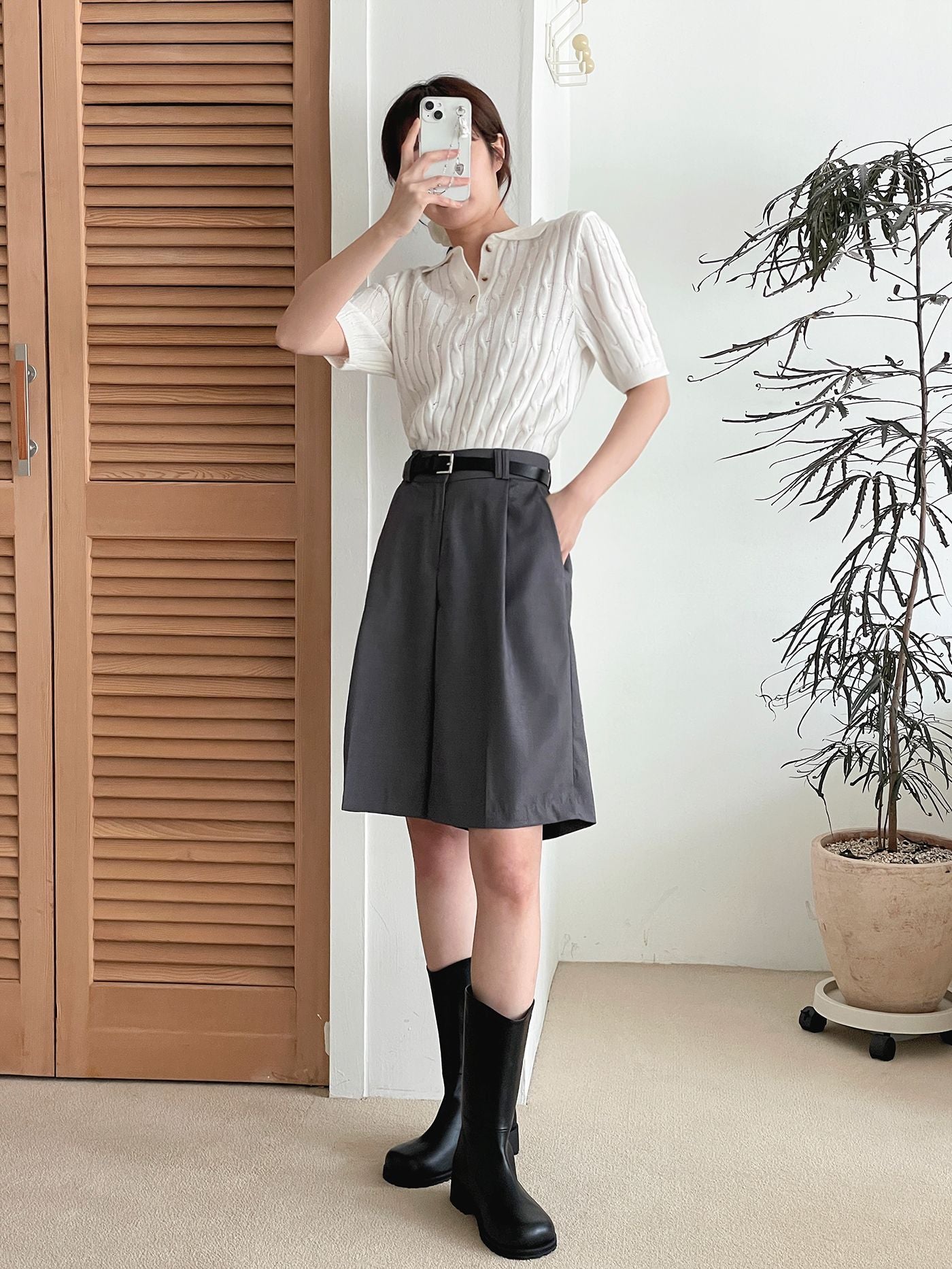 AURACASA Glory Tailored Bermuda Shorts – High-Waist Belted 5” Length Slacks