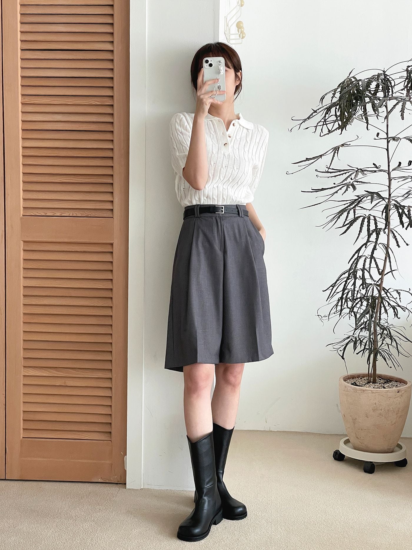 AURACASA Glory Tailored Bermuda Shorts – High-Waist Belted 5” Length Slacks