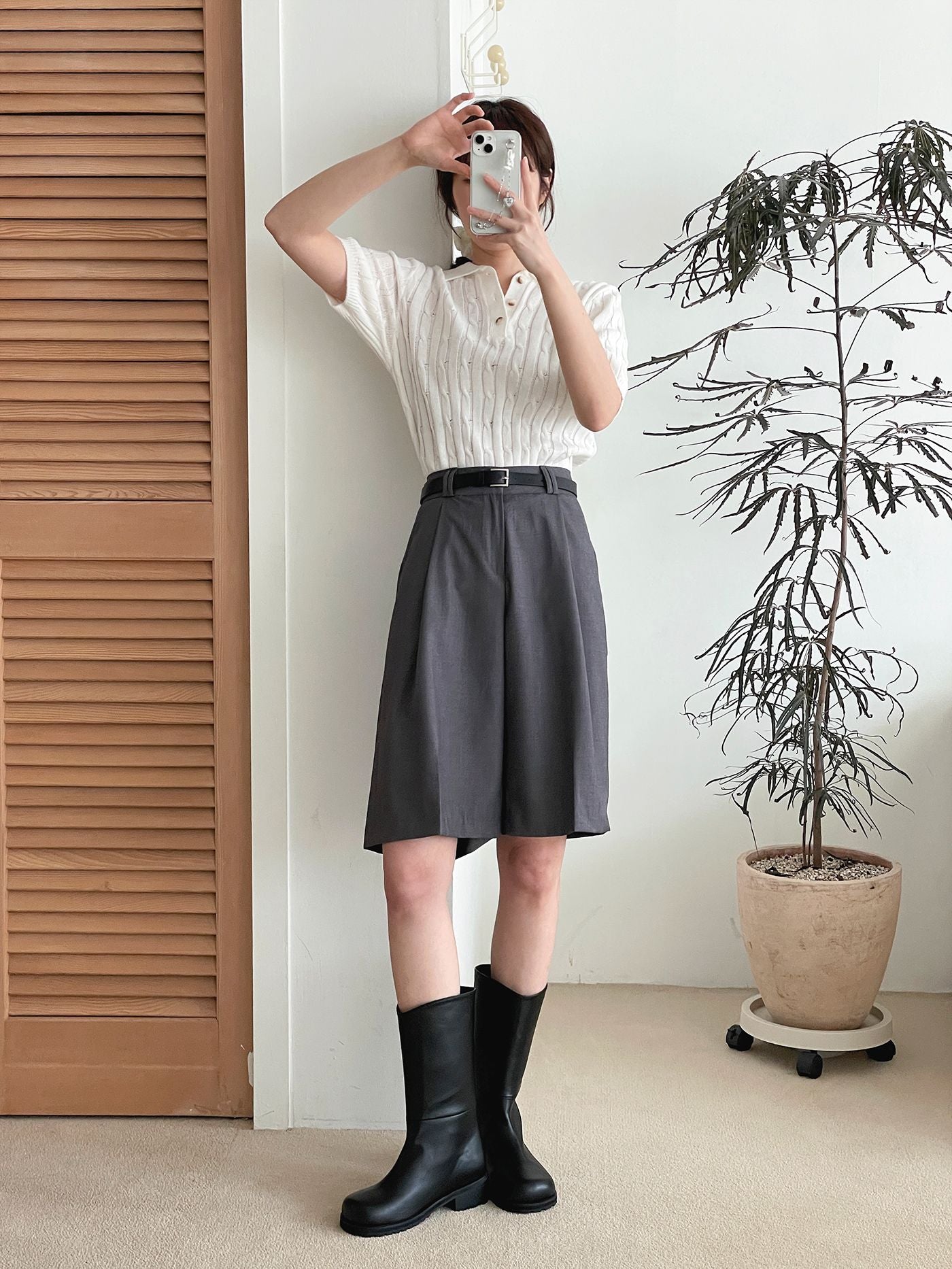 AURACASA Glory Tailored Bermuda Shorts – High-Waist Belted 5” Length Slacks