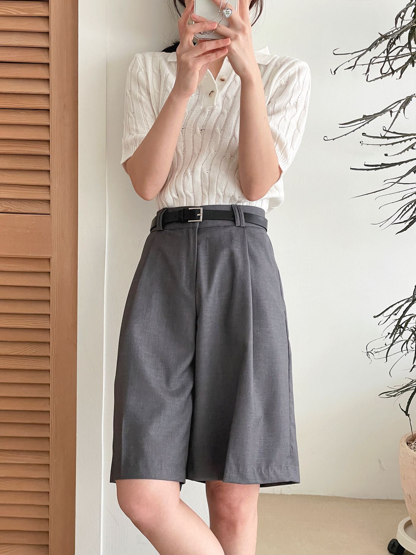 AURACASA Glory Tailored Bermuda Shorts – High-Waist Belted 5” Length Slacks
