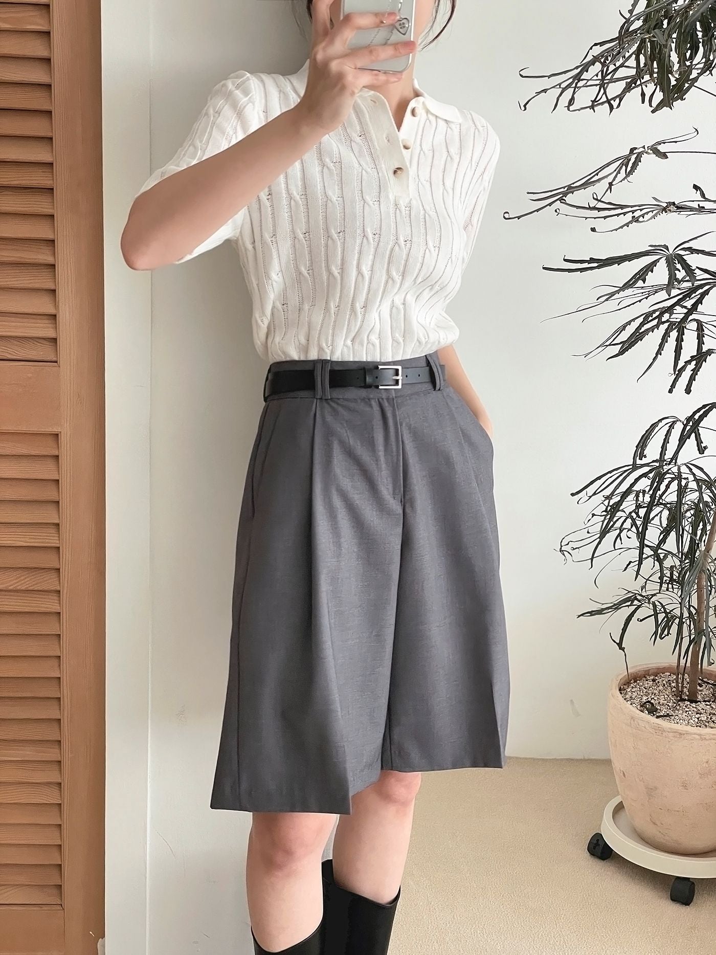 AURACASA Glory Tailored Bermuda Shorts – High-Waist Belted 5” Length Slacks