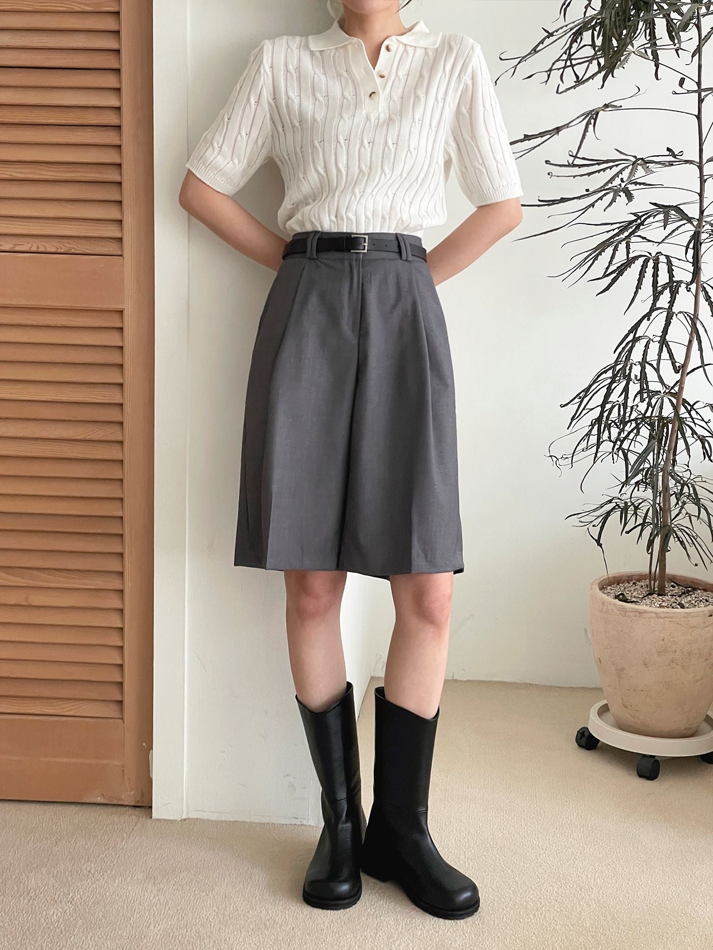 AURACASA Glory Tailored Bermuda Shorts – High-Waist Belted 5” Length Slacks